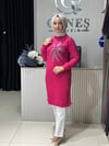 Güneş Kombin Tasarım Palmiye Taş Baskı Tunik Fuşya
