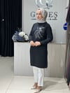 Güneş Kombin Tasarım Palmiye Taş Baskı Tunik Siyah