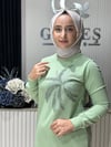 Güneş Kombin Tasarım Palmiye Taş Baskı Tunik Yeşil