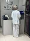 Güneş Kombin Yaka Detaylı İkili Takım Beyaz