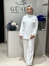 Güneş Kombin Yaka Detaylı İkili Takım Beyaz