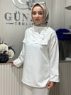 Güneş Kombin Yaka Detaylı İkili Takım Beyaz