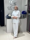 Güneş Kombin Yaka Detaylı İkili Takım Beyaz