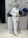 Güneş Kombin Yaka Detaylı İkili Takım Beyaz