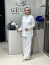 Güneş Kombin Yaka Detaylı İkili Takım Beyaz