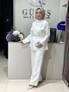 Güneş Kombin Yaka Detaylı İkili Takım Beyaz