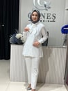 Güneş Kombin Yaka Fular Detaylı Gömlek Beyaz
