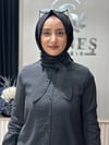 Güneş Kombin Yaka Fular Detaylı Gömlek Siyah