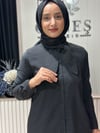 Güneş Kombin Yaka Fular Detaylı Gömlek Siyah