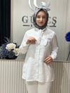 Güneş Kombin Yaka Fular Detaylı Gömlek Beyaz