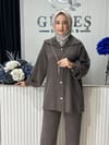 Güneş Kombin Yakası Taş İkili Takım Siyah