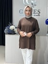 Güneş Kombin Yandan Fermuar Detaylı Tunik Kahverengi
