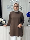 Güneş Kombin Yandan Fermuar Detaylı Tunik Kahverengi