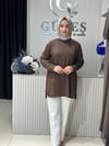 Güneş Kombin Yandan Fermuar Detaylı Tunik Kahverengi