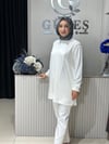 Güneş Kombin Yandan Taş Detaylı Tunik Beyaz