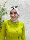 Güneş Yeni Taş Yaka Yazlık Tesettür Elbise Yağ Yeşili