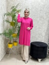 Yeni Lacoste Kumaş Tesettür Tunik Fuşya