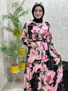 Yeni Sezon Çiçek Desenli Tesettür Elbise Pembe