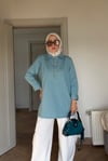 Çelik Örme Kalp Düğmeli Sweatshirt  Mint Yeşil 