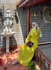 Elma Yeşil Keten Çiçek Elbise