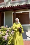 Elma Yeşil Keten Çiçek Elbise