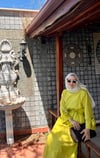 Elma Yeşil Keten Çiçek Elbise