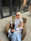 Fiyonk Yaka Gömlek Beyaz Pilise Etek Mavi
