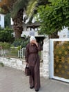 Keten Düğmeli Takım Kahverengi 