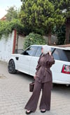 Keten Düğmeli Takım Kahverengi 