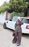 Keten Düğmeli Takım Kahverengi 