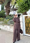 Keten Düğmeli Takım Kahverengi 