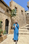Mavi Pamuk Keten Gömlek Etek ikili takım