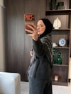 Şal Detaylı İşlemeli Üçlü Takım  Gri