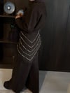 Şal Detaylı İşlemeli Üçlü Takım  Kahverengi