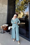 Yandan Bağlmalı Gömlek Pantolon Takım Yeşil