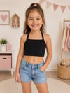 KIZ ÇOCUK SİYAH ÇAPRAZ ASKILI CROP 