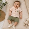 Erkek Bebek Yelkenli Nakışlı Müslin Şortlu Takım