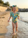 KIZ BEBEK LİMON DESENLİ MAYO 