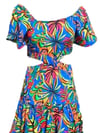 Kız Çocuk Desenli Yanları Dekoltetli Dokuma Elbise