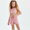 KIZ ÇOCUK PEMBE PAYETLİ CROP ŞORT TAKIM 8-14