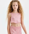 KIZ ÇOCUK PEMBE PAYETLİ CROP ŞORT TAKIM 8-14