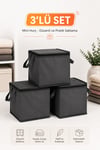 3’lü Set Mini Hurç Antrasit 25x25x25 cm Fermuarlı Çorap Kazak Havlu Saklama Hurcu