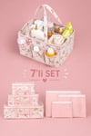 7'li Yenidoğan Hastane Çıkış Organizer Set - Bölmeli Bebek Bakım Çantası - 6 Parça Valiz İçi Düzenleyici (Pembe)