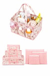 7'li Yenidoğan Hastane Çıkış Organizer Set - Bölmeli Bebek Bakım Çantası - 6 Parça Valiz İçi Düzenleyici (Pembe)