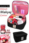 Seyahat Tipi Bölmeli Makyaj Kozmetik Çantası Organizer (Siyah)
