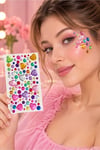 Taş Sticker Karışık Renkli Kalpli Yapışkanlı Saç, Yüz, Vücut, Tırnak Ve Pasta Süs Taşı Yılbaşı Işıltılı