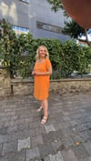 Esnek Verevli Kolye Hediyeli İtalyan Oranj Keten Elbise
