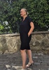 İtalyan Midi Boy Cepli Siyah Keten Elbise