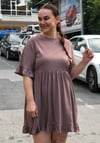 Penye Basiç Kahve Mini Elbise