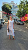 V Yaka Midi Boy Cepli %/100 Pamuklu Beyaz Müslin Kumaş Elbise 